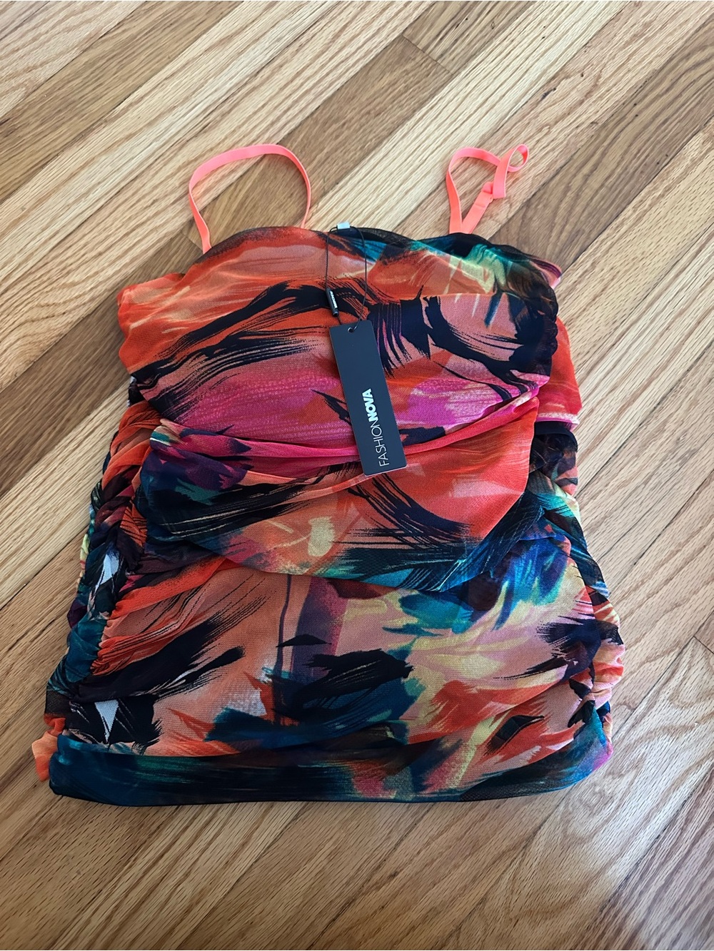 Fashion Nova Girls Orange Pink Teal Abstract One-Piece
